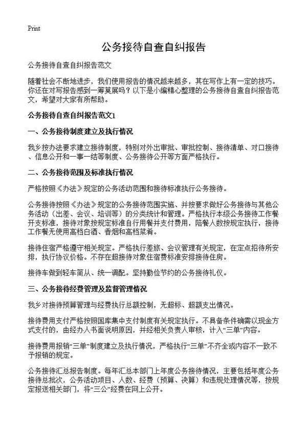 公务接待自查自纠报告