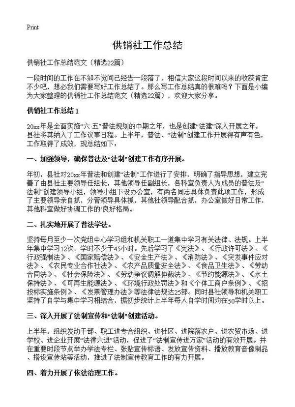 供销社工作总结22篇
