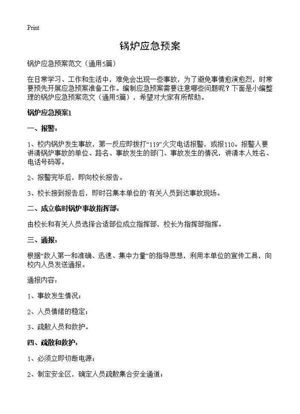 锅炉应急预案5篇