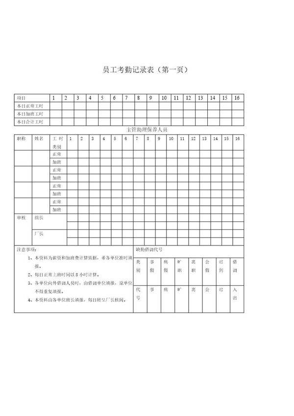 员工考勤记录表2