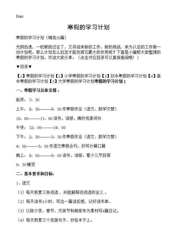 寒假的学习计划30篇