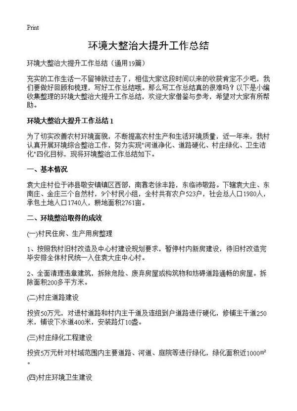 环境大整治大提升工作总结19篇