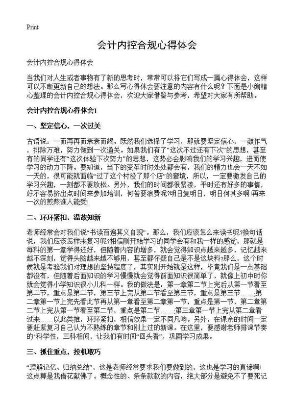 会计内控合规心得体会