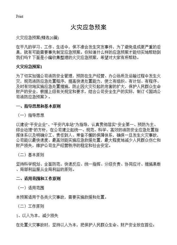 火灾应急预案20篇