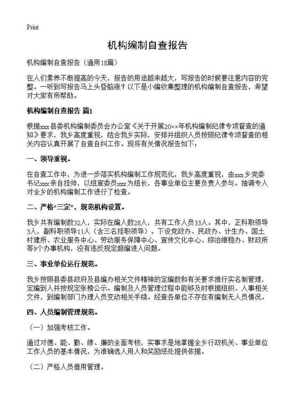 机构编制自查报告18篇