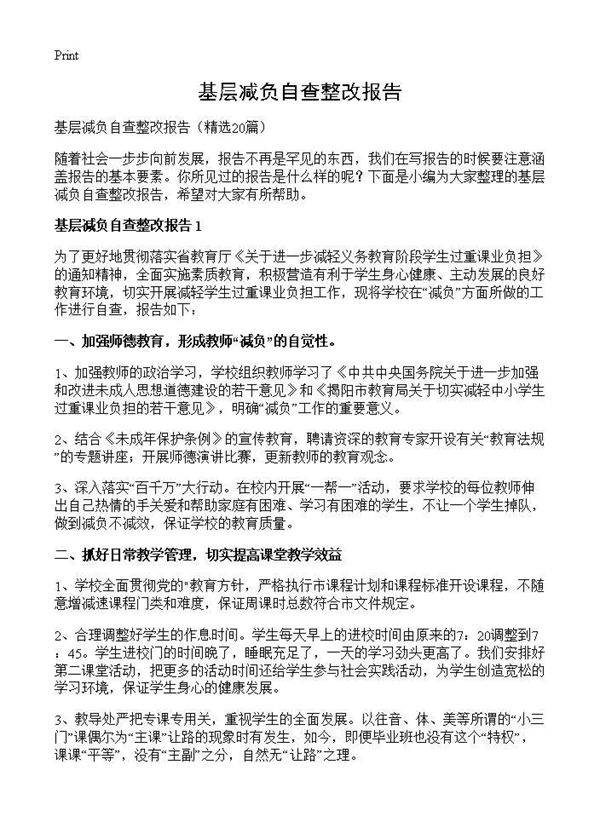 基层减负自查整改报告20篇