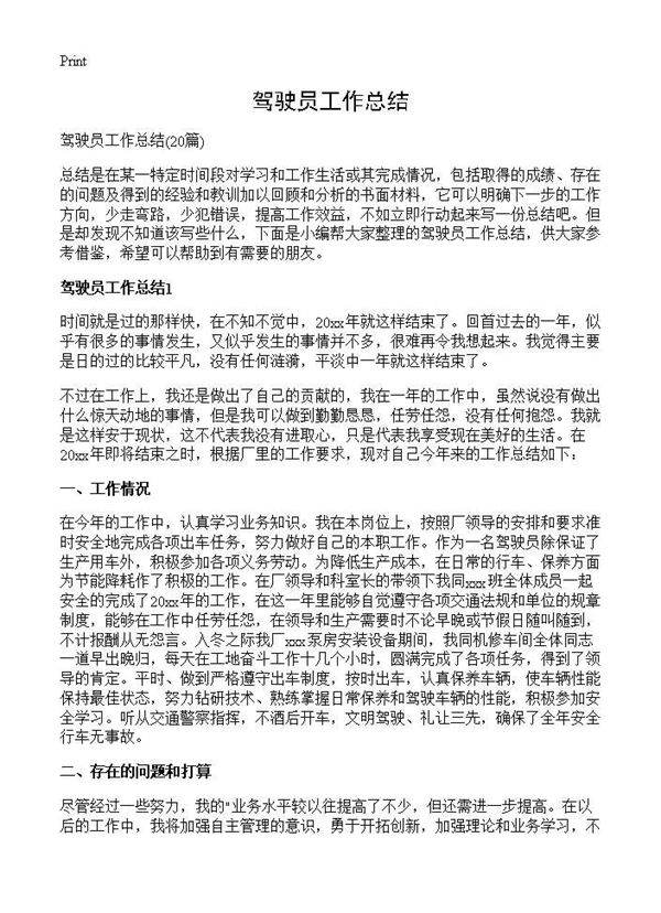 驾驶员工作总结20篇