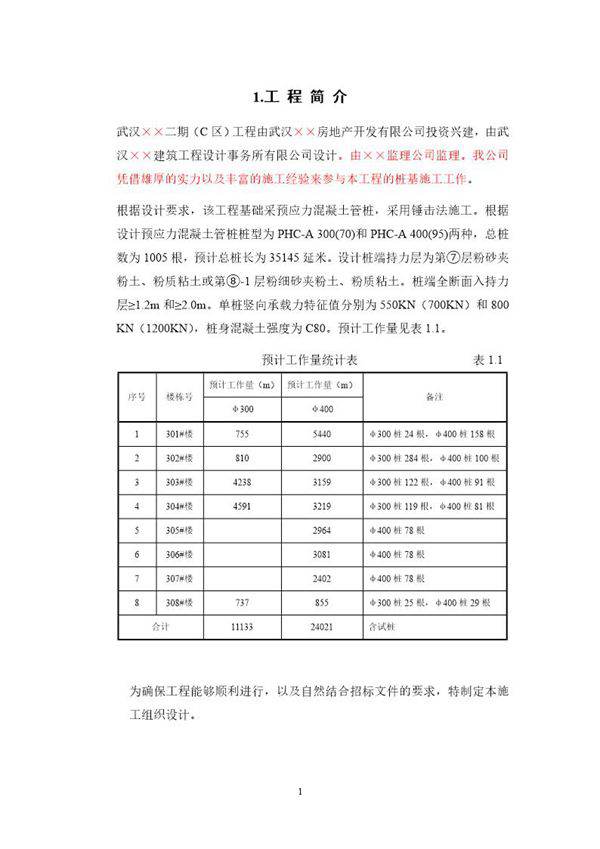 武汉某工程二期c组团桩基工程(锤击管桩)施工组织设计