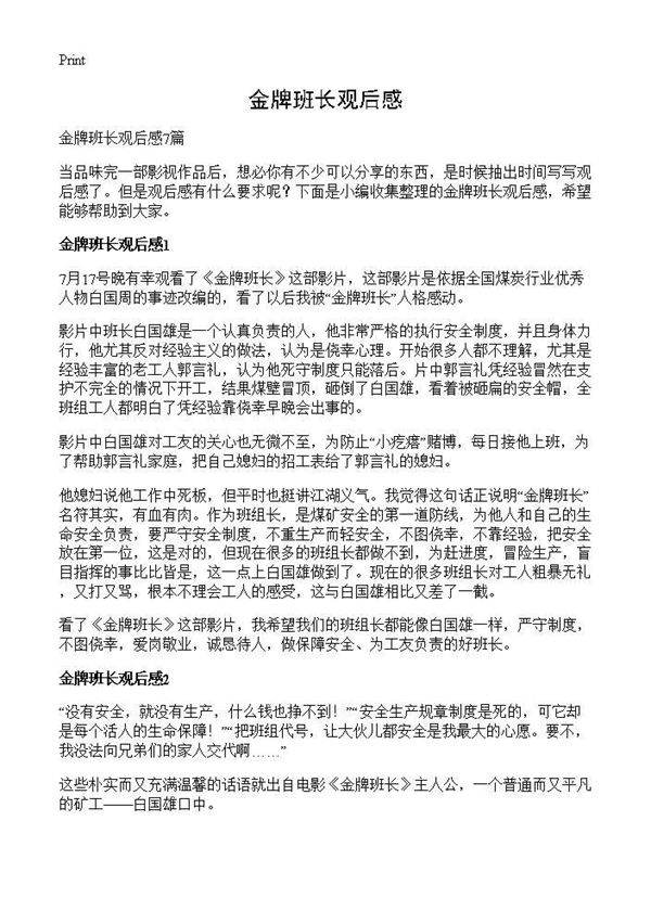 金牌班长观后感