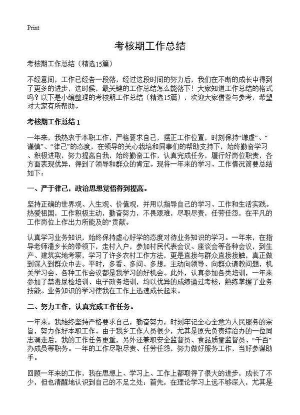 考核期工作总结15篇