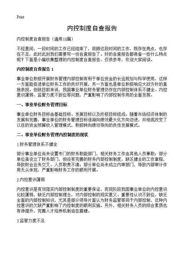 内控制度自查报告18篇