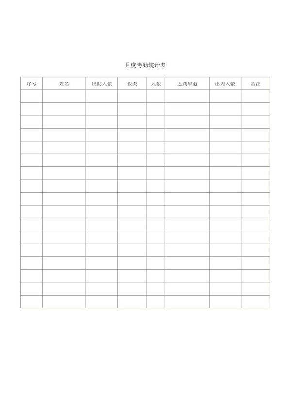 月度考勤统计表