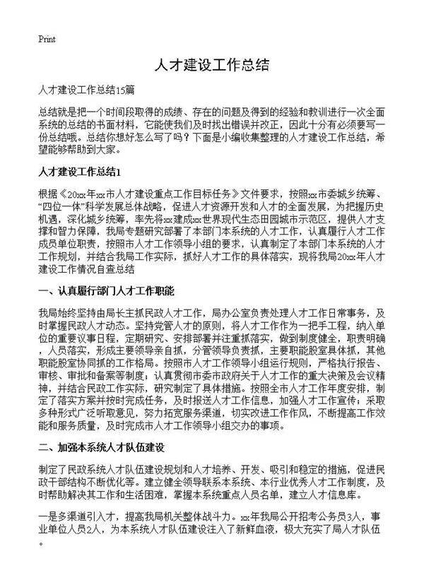 人才建设工作总结