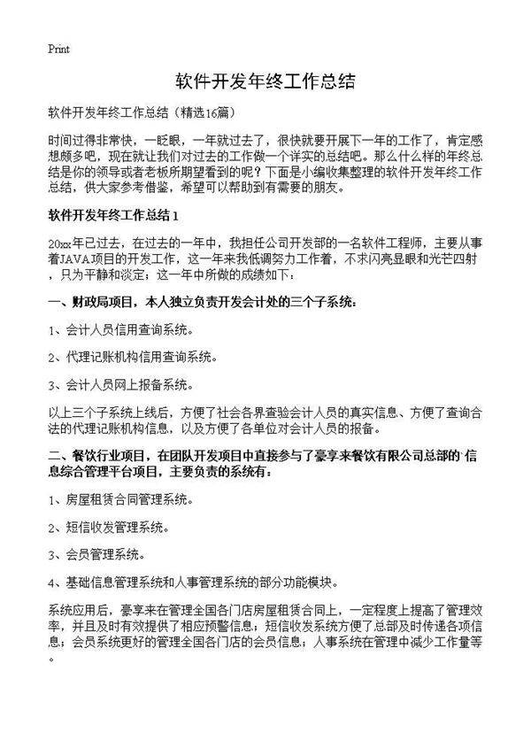 软件开发年终工作总结16篇