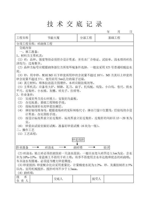 砖砌体工程技术交底