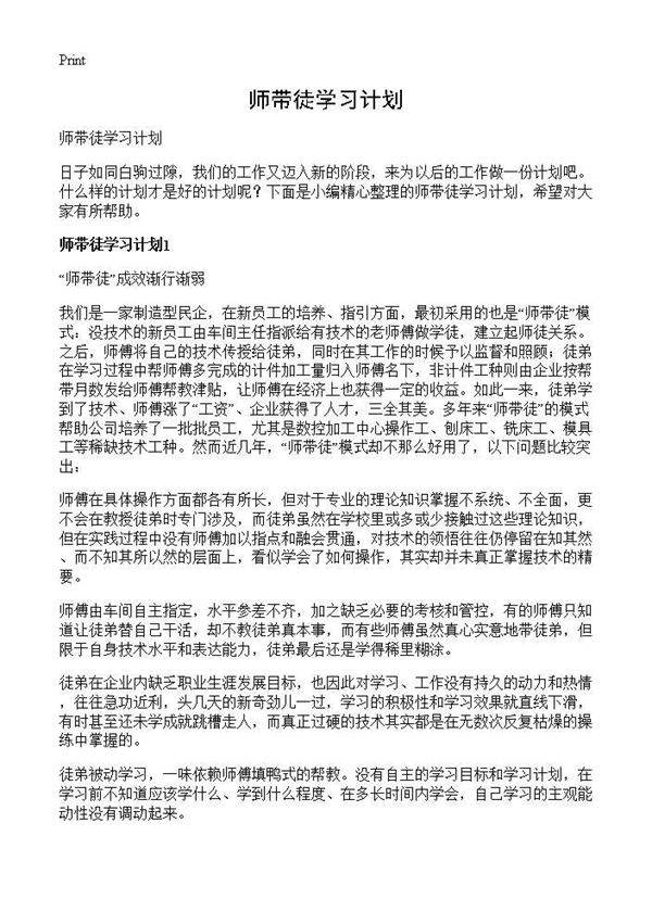 师带徒学习计划