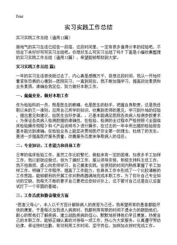 实习实践工作总结13篇