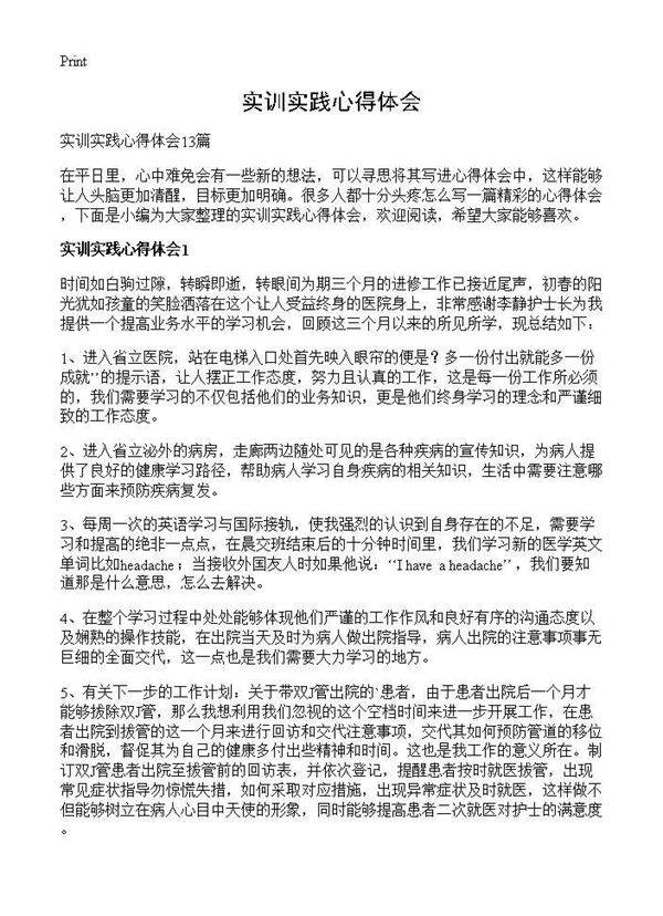 实训实践心得体会