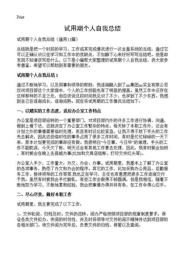 试用期个人自我总结13篇