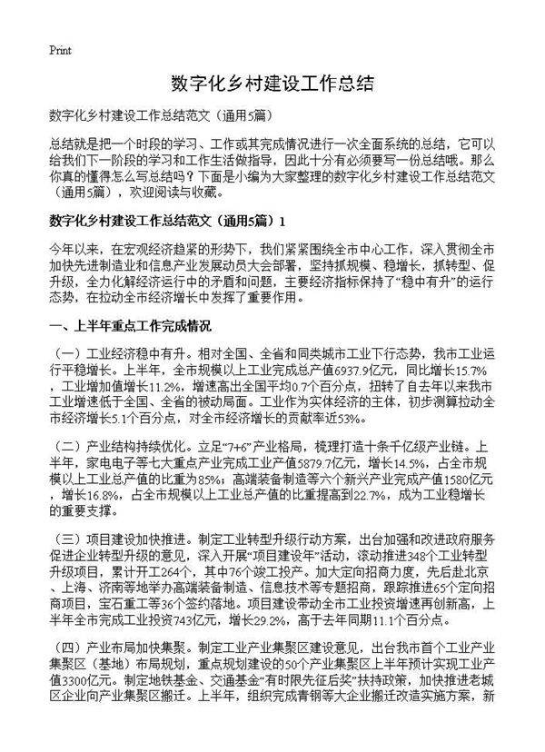 数字化乡村建设工作总结5篇