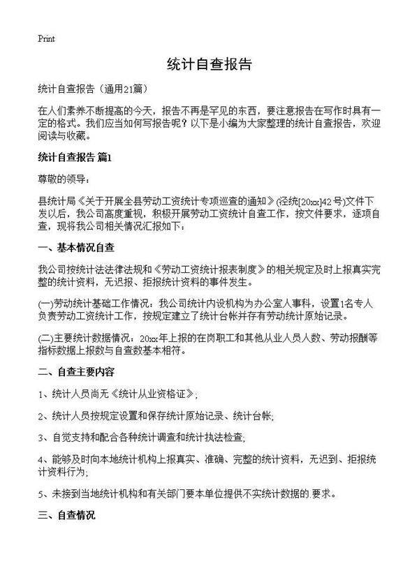 统计自查报告21篇