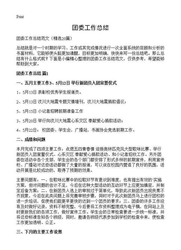 团委工作总结20篇