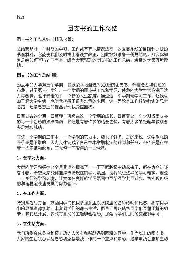 团支书的工作总结19篇