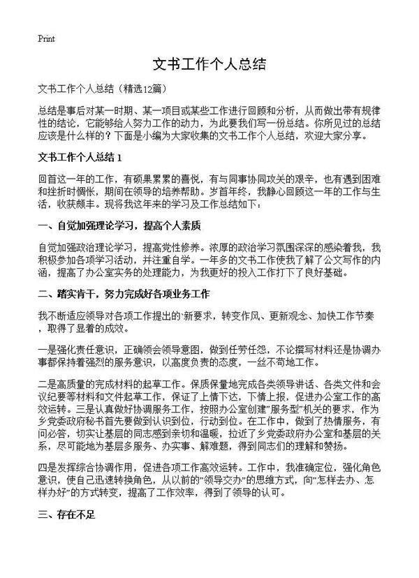 文书工作个人总结12篇