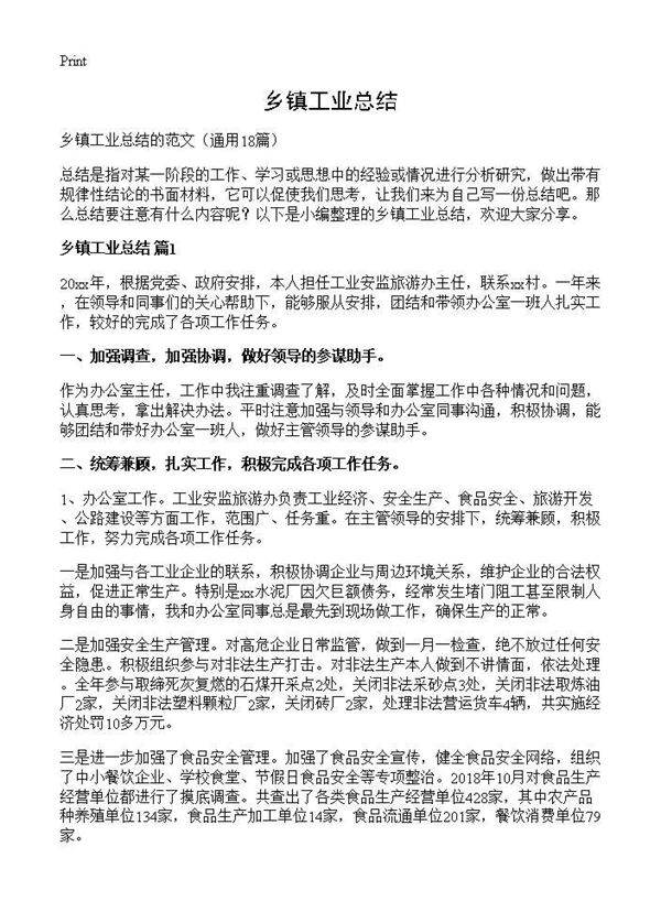 乡镇工业总结18篇