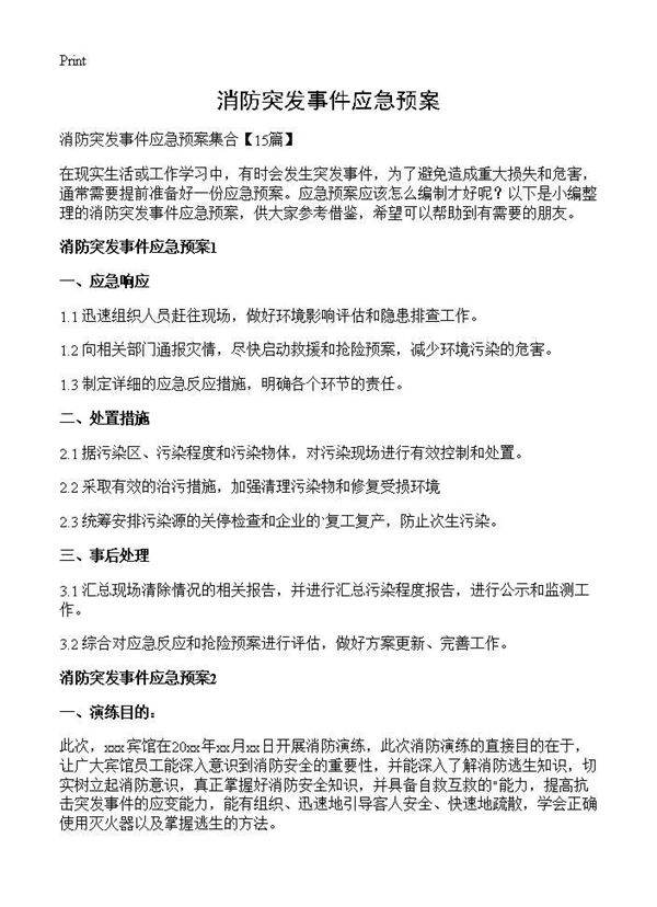 消防突发事件应急预案