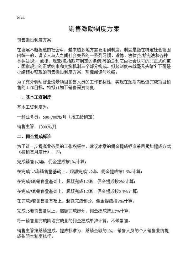 销售激励制度方案