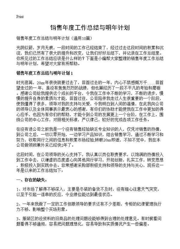 销售年度工作总结与明年计划10篇