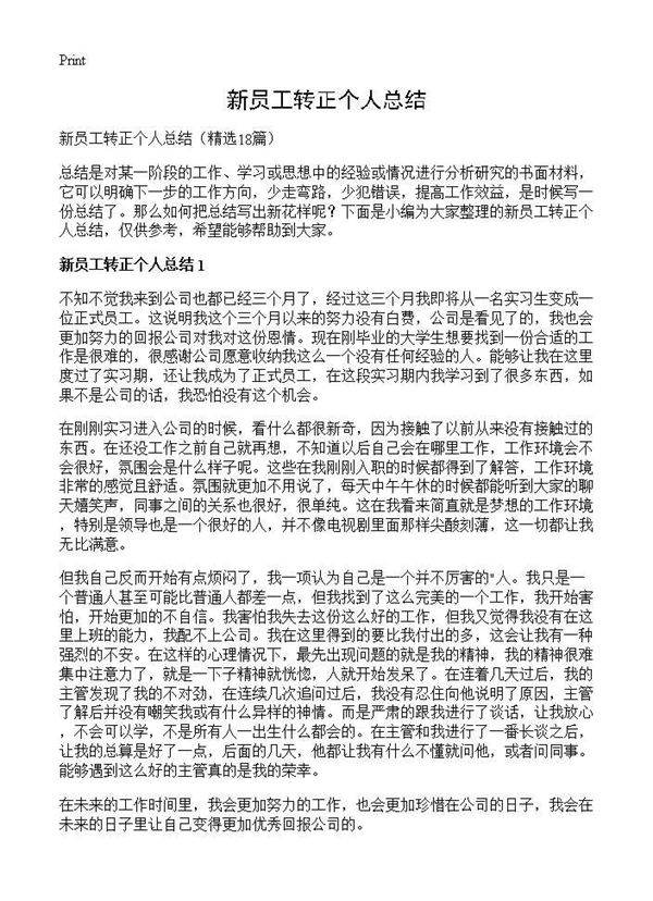 新员工转正个人总结18篇