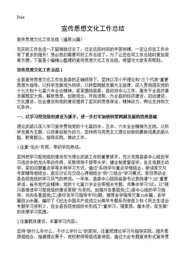宣传思想文化工作总结16篇