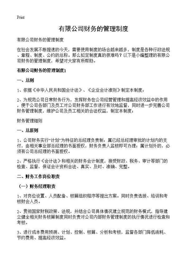 有限公司财务的管理制度