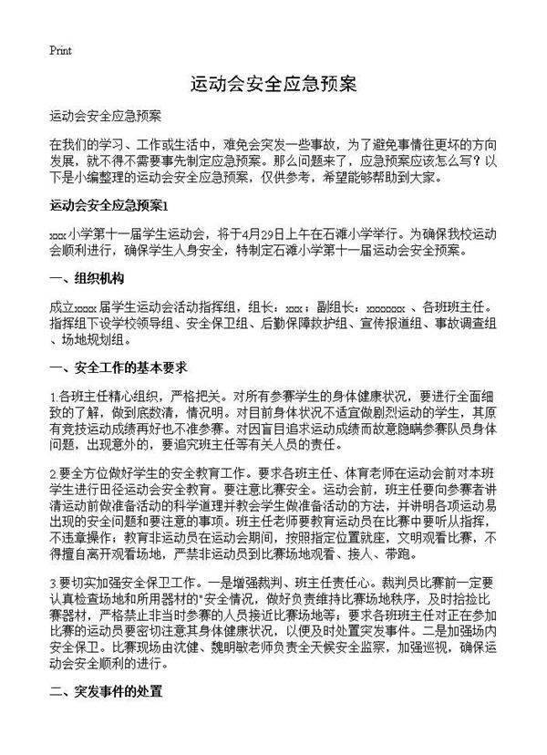 运动会安全应急预案