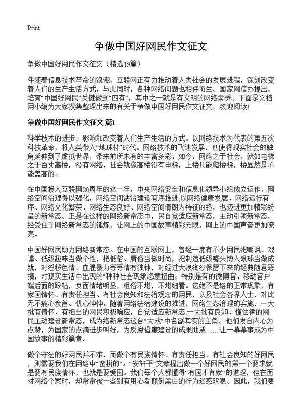 争做中国好网民作文征文19篇