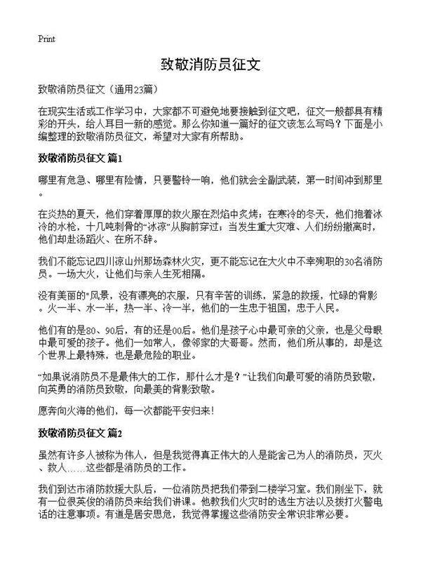 致敬消防员征文23篇