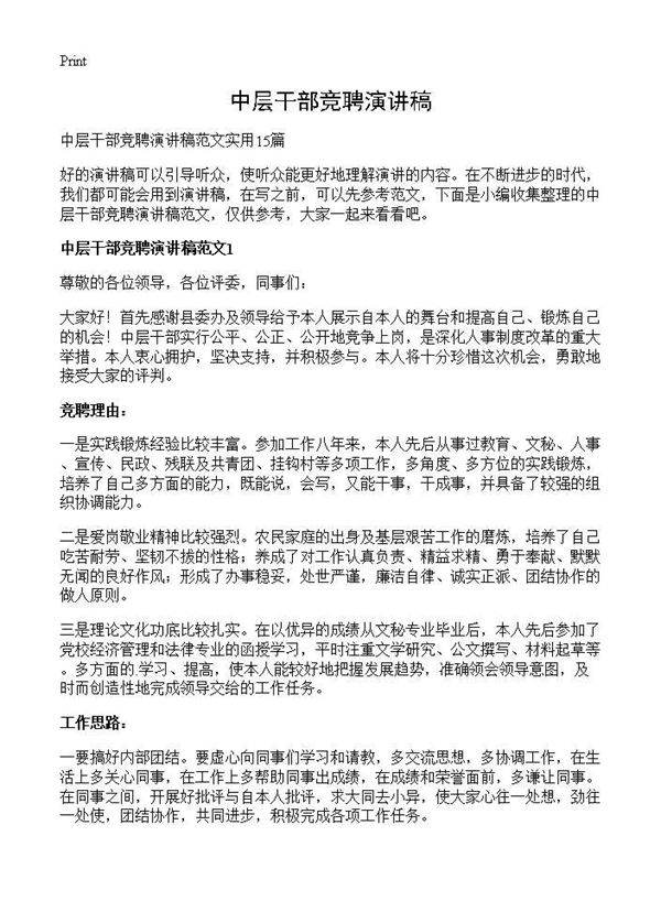 中层干部竞聘演讲稿