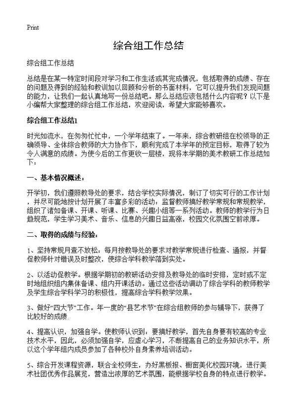 综合组工作总结