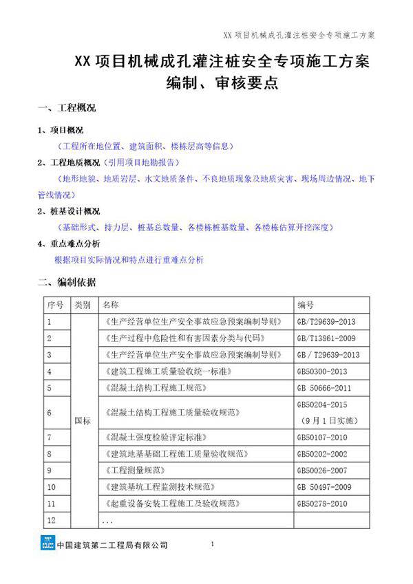 机械成孔灌注桩安全专项施工方案(要点)号