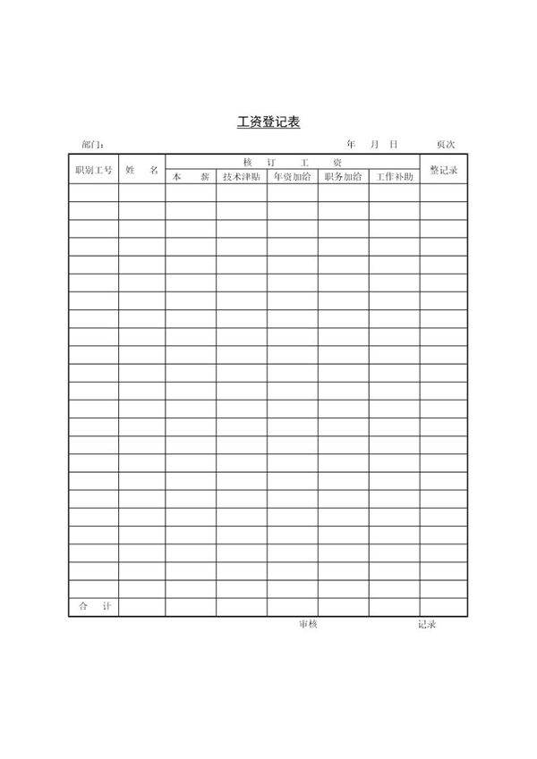 工资登记表