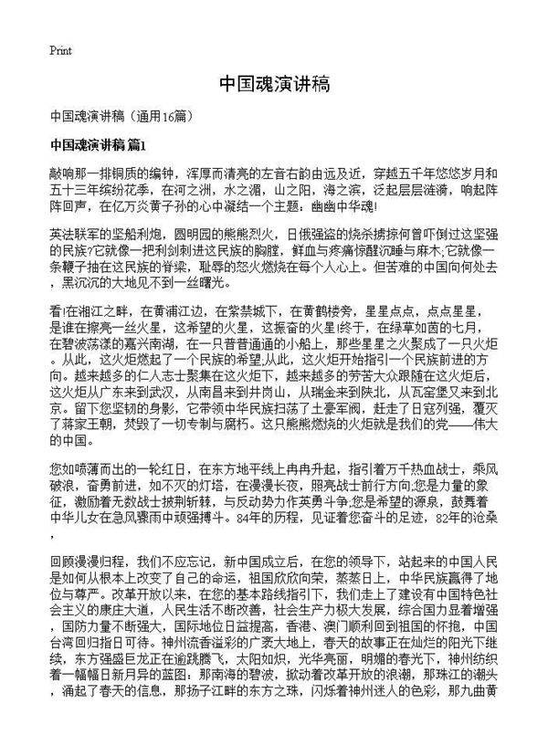 中国魂演讲稿16篇
