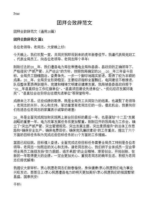 团拜会致辞范文20篇