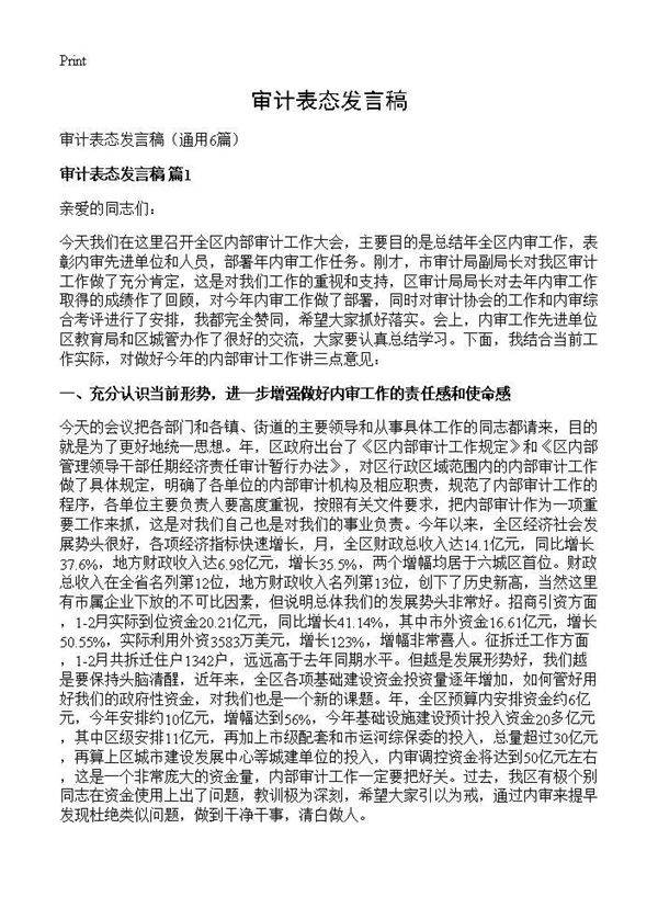 审计表态发言稿6篇
