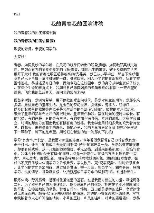 我的青春我的团演讲稿