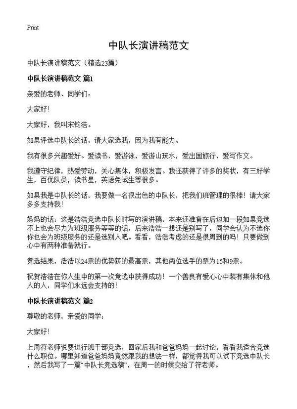 中队长演讲稿范文23篇