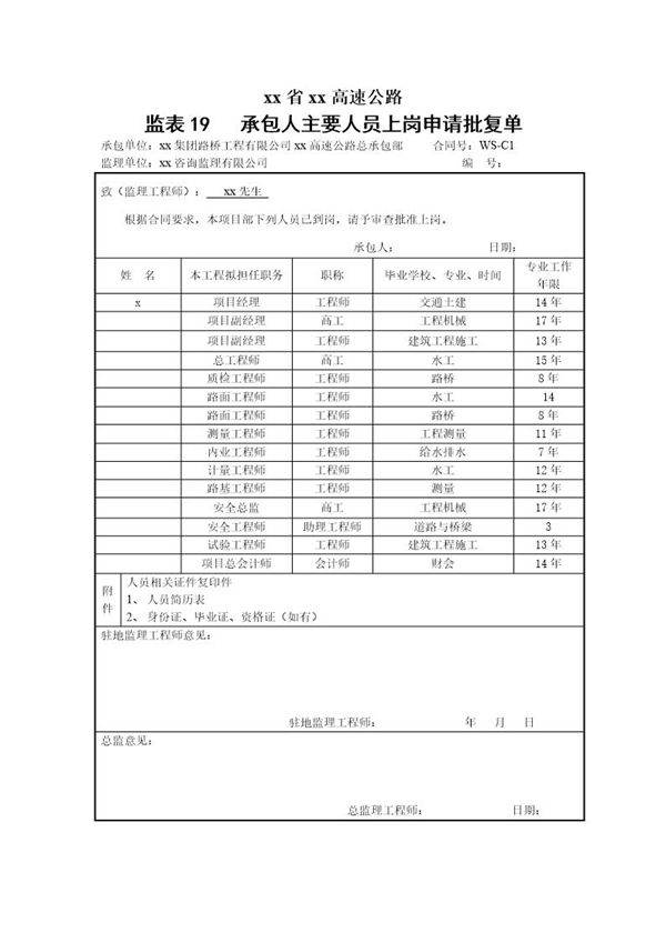 人 材 机到位情况表