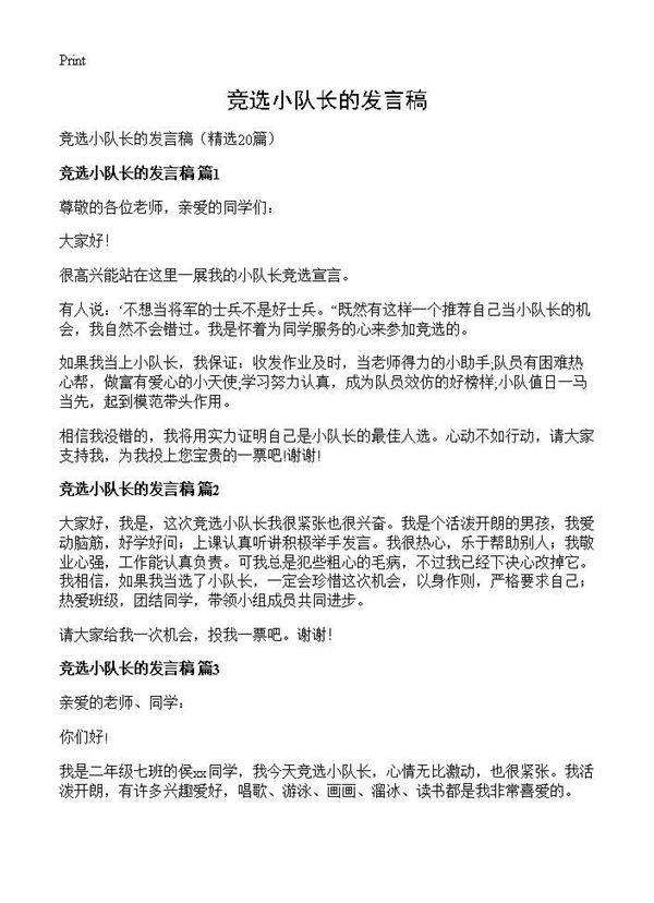 竞选小队长的发言稿20篇