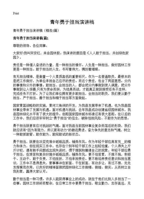 青年勇于担当演讲稿5篇